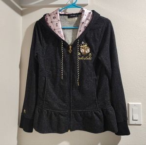 Tokidoki Black Gold-Speckled Pink Satin-Lined Zip Up Hoodie - M
